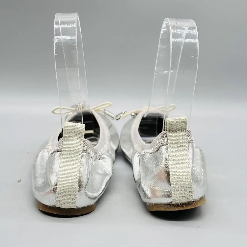 Sam Edelman Shoes Kids Girls 13 Silver Metallic Farren Ballet Flats Bow Slip On